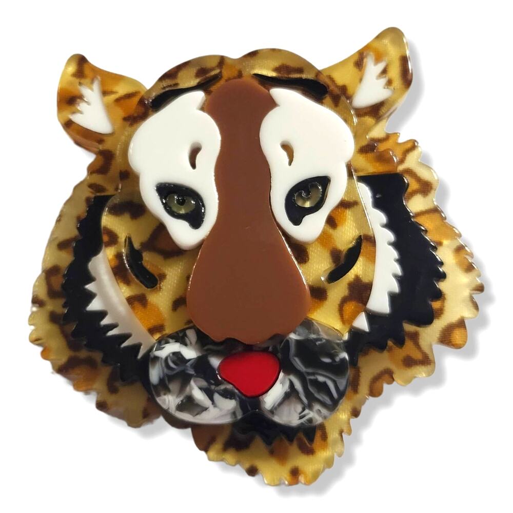 Lucite Multicolor layered Tiger Brooch Pin